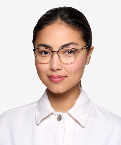 Perceive Brown Golden MetalEyeglass Frames for Women from EyeBuyDirect