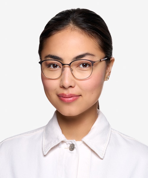 Perceive Brown Golden MetalEyeglass Frames for Women from EyeBuyDirect