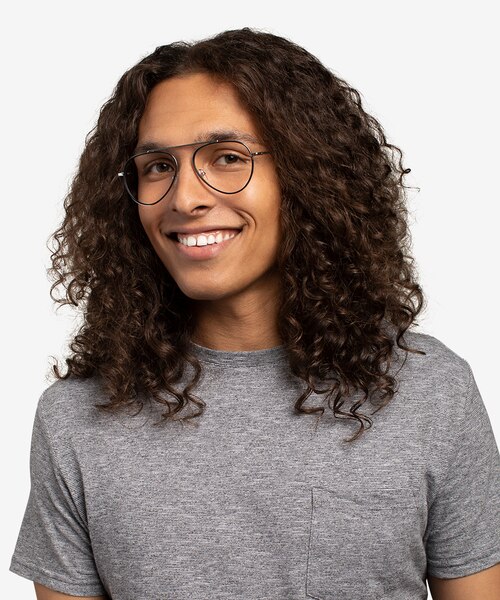 Cana Black  Silver MetalEyeglass Frames for Men from EyeBuyDirect