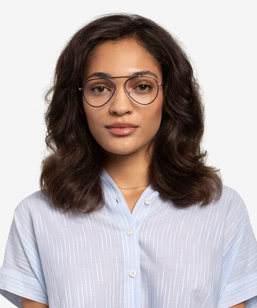 Cana Black  Silver MetalEyeglass Frames for Women from EyeBuyDirect