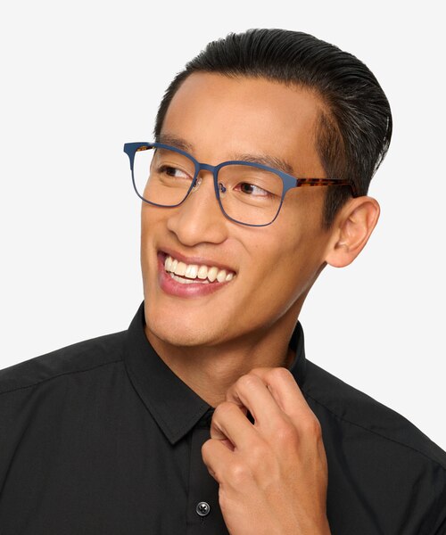 Intense Navy Blue & Tortoise Acetate-metalMontures de lunettes de vue pour Hommes d'EyeBuyDirect