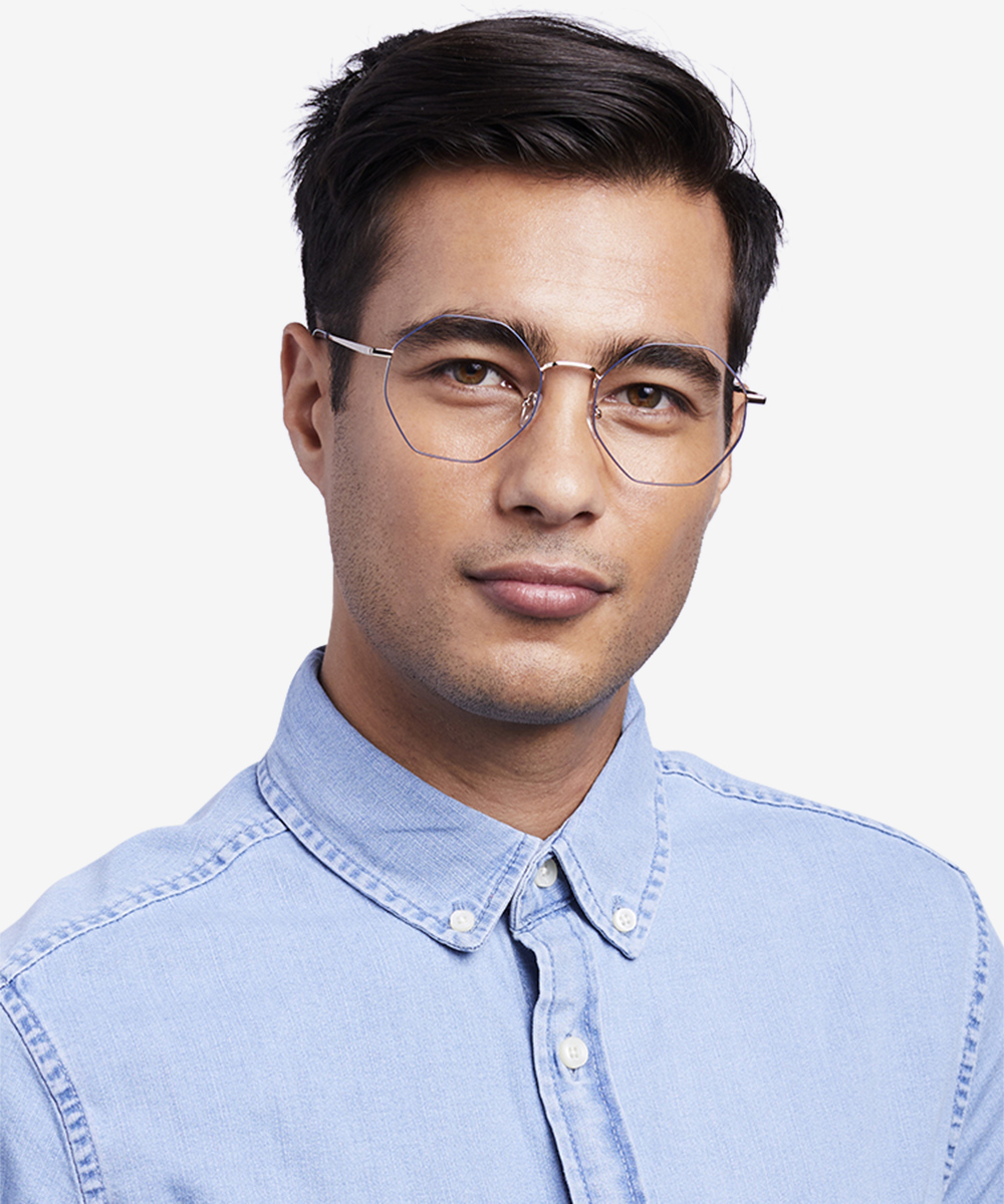 Altar Geometric Navy & Gold Full Rim Eyeglasses | Eyebuydirect