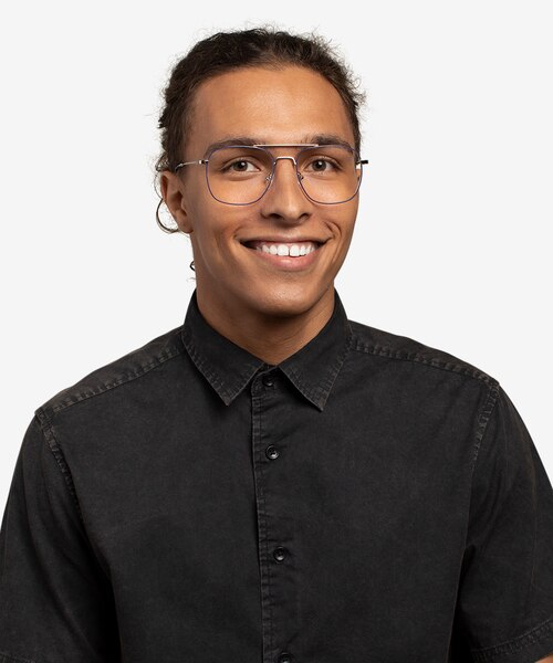 Perry Blue & Silver MétalMontures de lunettes de vue pour Hommes d'EyeBuyDirect
