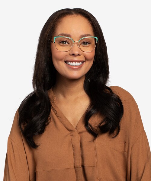 Marina Aqua Gold MetalEyeglass Frames for Women from EyeBuyDirect