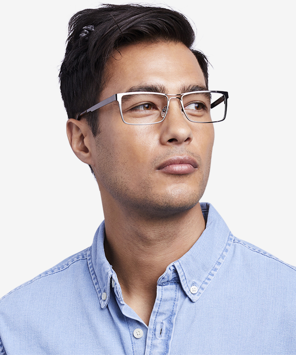 Biloxi Rectangle Dark Gunmetal Glasses for Men | Eyebuydirect