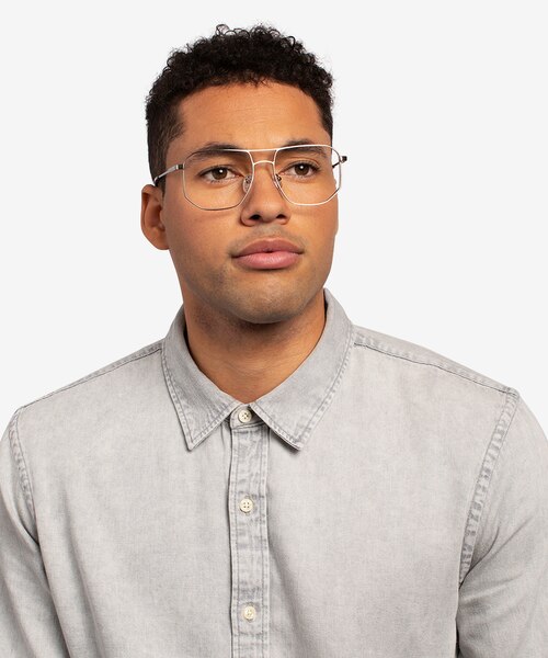 Carlo Brushed Silver MetalEyeglass Frames for Men from EyeBuyDirect