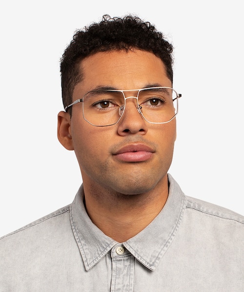 Carlo Brushed Silver MetalEyeglass Frames for Men from EyeBuyDirect