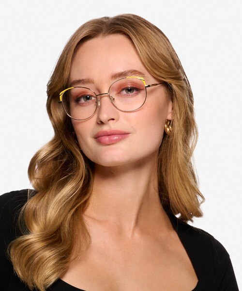 Rosewood Light Gold Yellow MétalMontures de lunettes de vue pour Femmes d'EyeBuyDirect