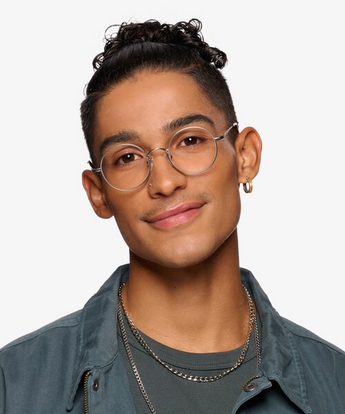 Lanscilo Matte Silver MetalEyeglass Frames for Men from EyeBuyDirect