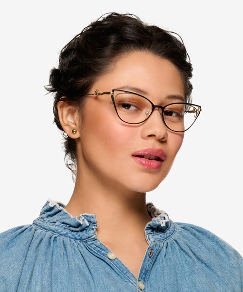 Cupid Black Matte Gold MétalMontures de lunettes de vue pour Femmes d'EyeBuyDirect