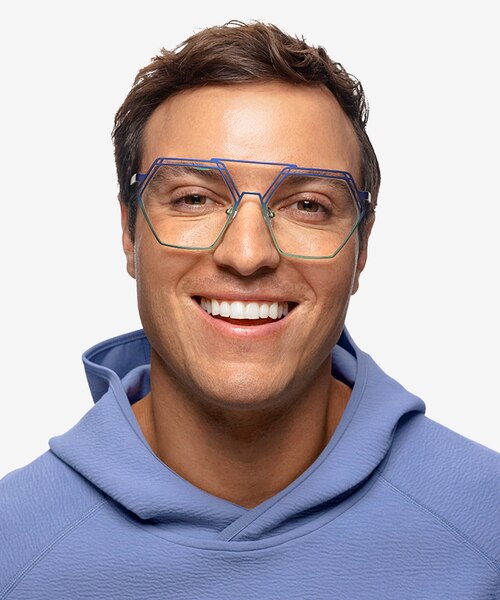 Cyber Blue Green MetalEyeglass Frames for Men from EyeBuyDirect