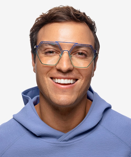 Cyber Blue Green MetalEyeglass Frames for Men from EyeBuyDirect
