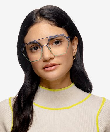 Blue Green Cyber -  Metal Eyeglasses