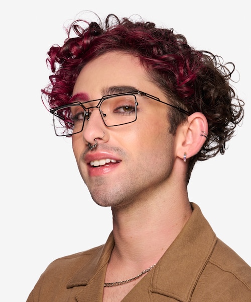 Pacer Black Silver MetalEyeglass Frames for Men from EyeBuyDirect