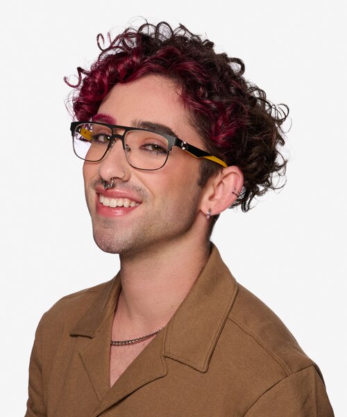 Cab Black Yellow MetalEyeglass Frames for Men from EyeBuyDirect