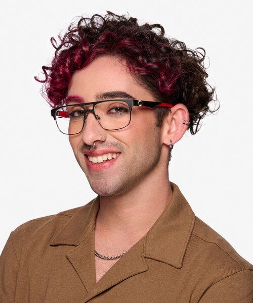 Cab Black Red MetalEyeglass Frames for Men from EyeBuyDirect