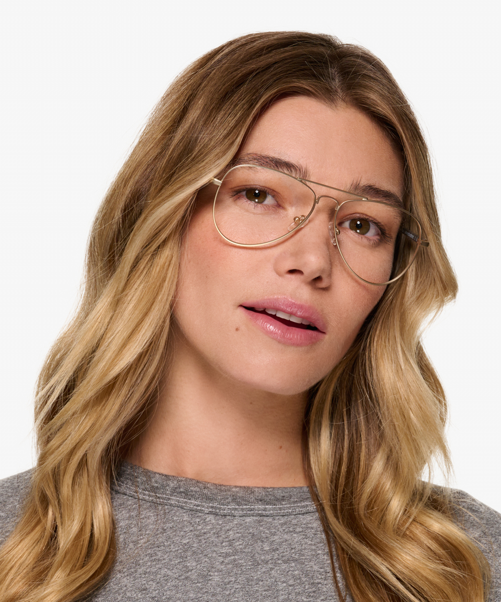 Zest Aviator Matt Gold Full Rim Eyeglasses | Eyebuydirect