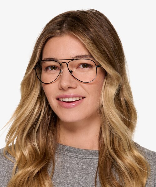 Zest Shiny Black MetalEyeglass Frames for Women from EyeBuyDirect