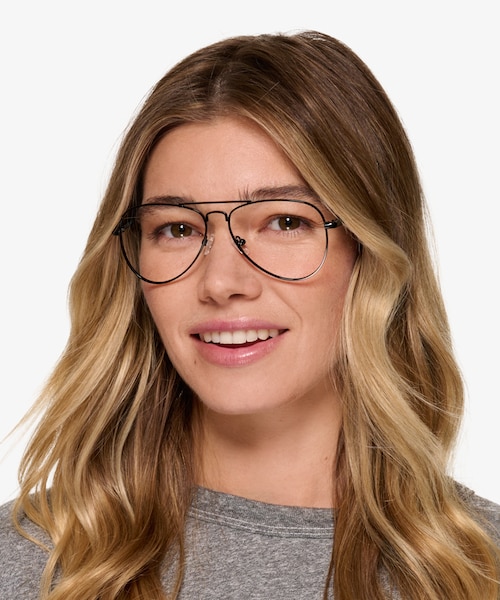Zest Shiny Black MetalEyeglass Frames for Women from EyeBuyDirect