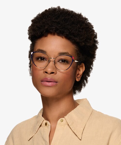 Delilah Shiny Gold Blue MetalEyeglass Frames for Women from EyeBuyDirect