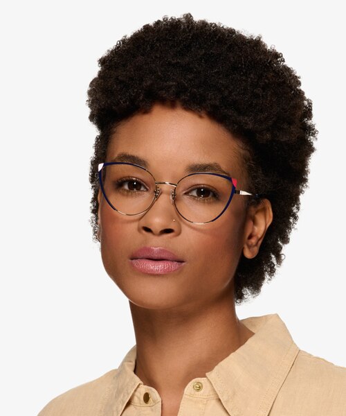 Delilah Shiny Gold Blue MetalEyeglass Frames for Women from EyeBuyDirect