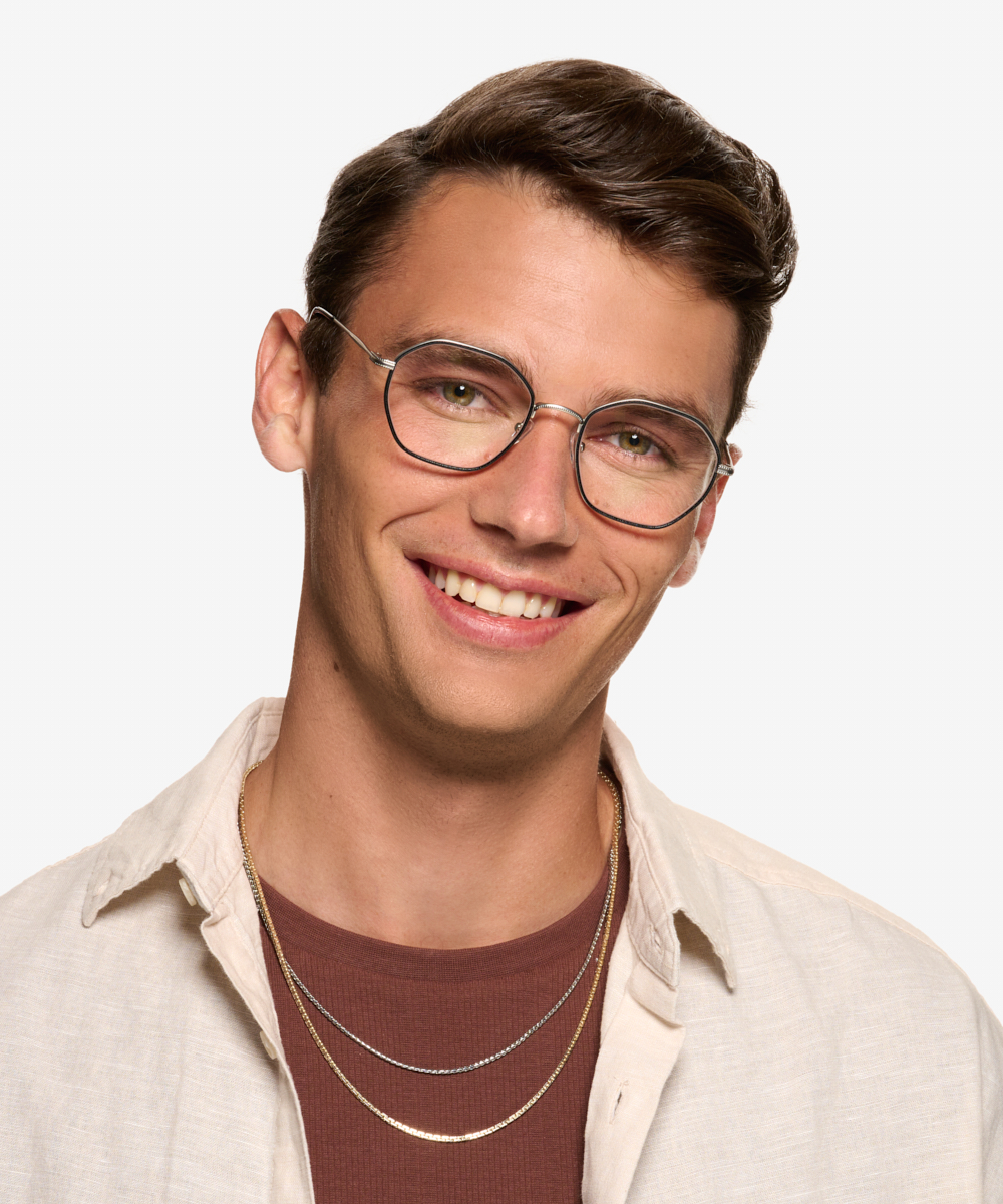 Frances Geometric Matte Silver Black Full Rim Eyeglasses Eyebuydirect Canada