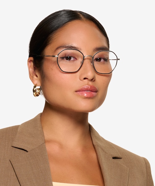 Frances Matte Silver Black MetalEyeglass Frames for Women from EyeBuyDirect