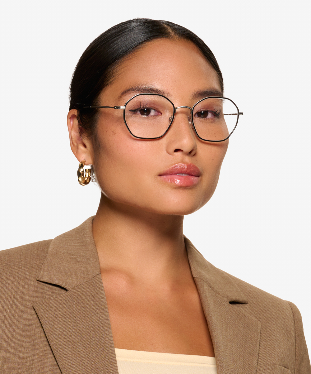 Frances Geometric Matte Silver Black Full Rim Eyeglasses Eyebuydirect Canada