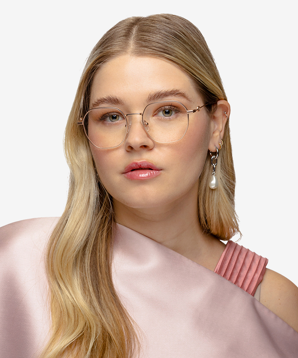 Aiko Geometric Matte Rose Gold Full Rim Eyeglasses 