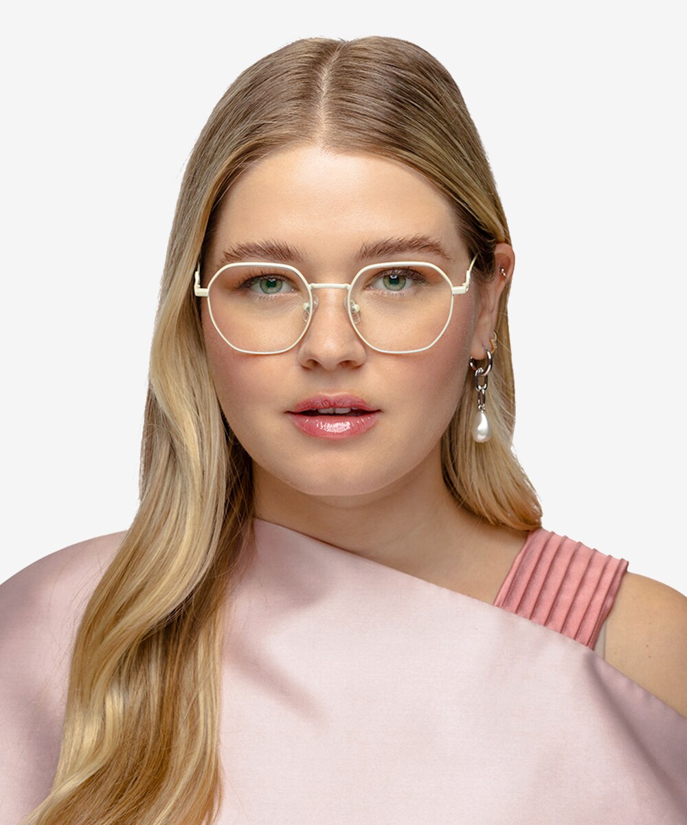 Aiko Geometric Pearly White Full Rim Eyeglasses | Eyebuydirect