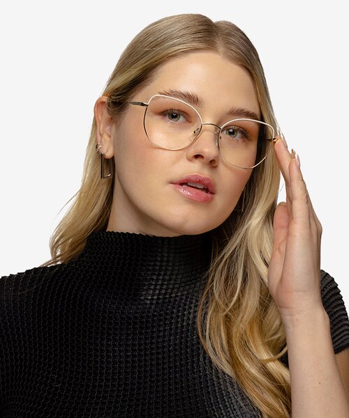 Desire Shiny Gold White MetalEyeglass Frames for Women from EyeBuyDirect