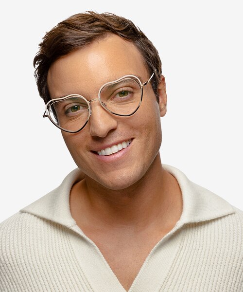 Philomena Shiny Gold White MetalEyeglass Frames for Men from EyeBuyDirect