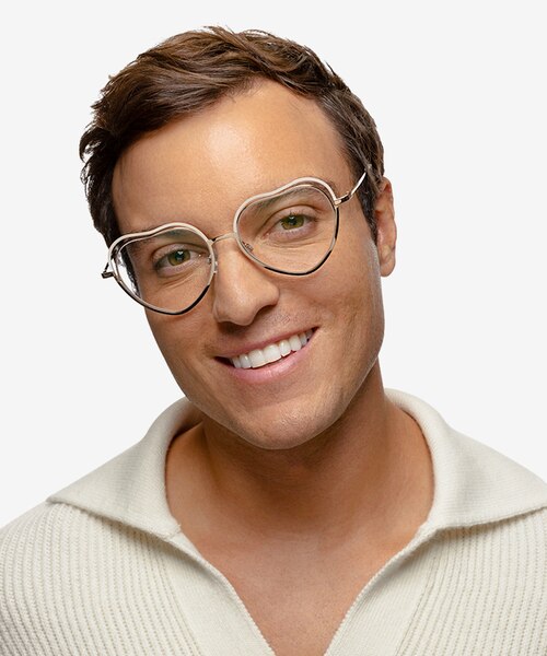 Philomena Shiny Gold White MetalEyeglass Frames for Men from EyeBuyDirect