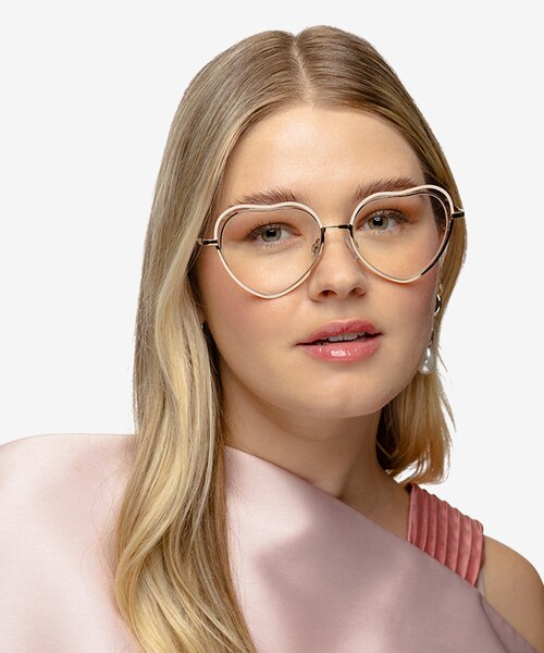 Philomena Shiny Gold White MetalEyeglass Frames for Women from EyeBuyDirect