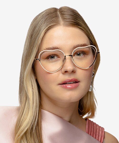 Philomena Shiny Gold White MetalEyeglass Frames for Women from EyeBuyDirect
