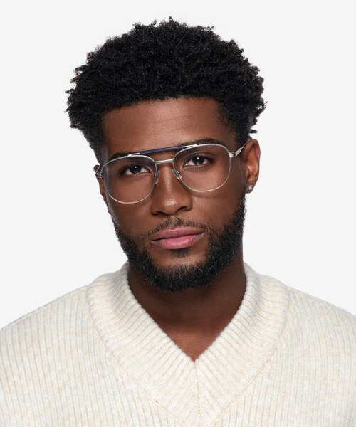 Tatum Navy Matte Silver MetalEyeglass Frames for Men from EyeBuyDirect