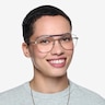 Tatum Navy Matte Silver MetalEyeglass Frames for Women from EyeBuyDirect