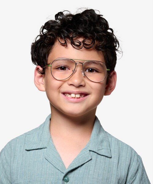 Buzz Shiny Silver Green MetalEyeglass Frames for Men from EyeBuyDirect