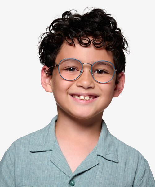 Wondrous Shiny Silver Blue MetalEyeglass Frames for Men from EyeBuyDirect