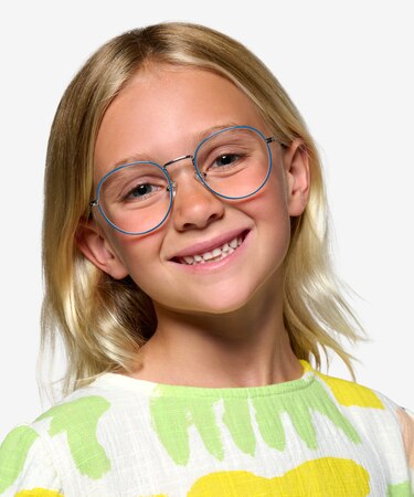 Shiny Silver Blue Wondrous -  Metal Eyeglasses