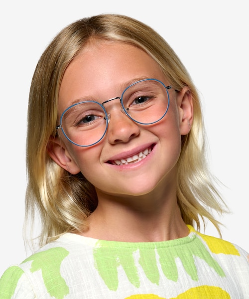 Wondrous Shiny Silver Blue MetalEyeglass Frames for Women from EyeBuyDirect