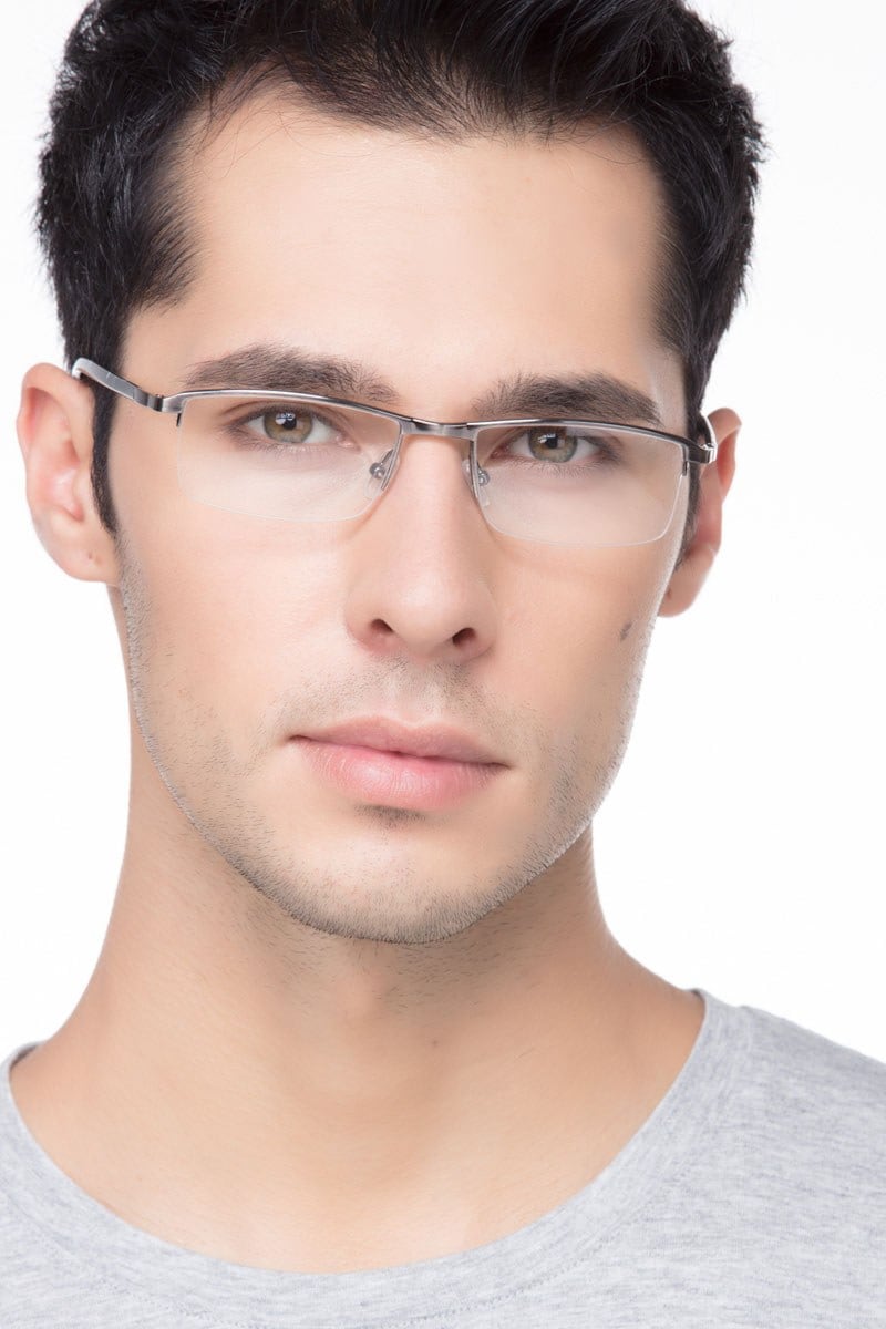 Mel Rectangle Gunmetal Semi Rimless Eyeglasses | Eyebuydirect Canada