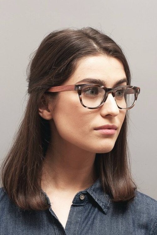 Sahara Myrtle Brown & Strip Wood-textureEyeglass Frames for Women from EyeBuyDirect