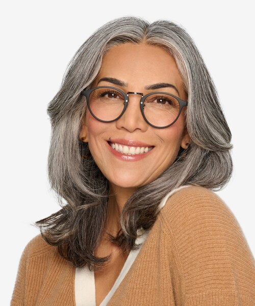 Chillax Matte Black & Gunmetal MetalEyeglass Frames for Women from EyeBuyDirect