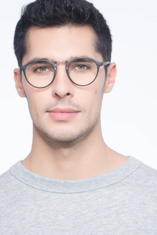 Chillax Matte Black & Silver MetalEyeglass Frames for Men from EyeBuyDirect
