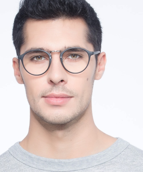 Chillax Matte Black & Silver MetalEyeglass Frames for Men from EyeBuyDirect