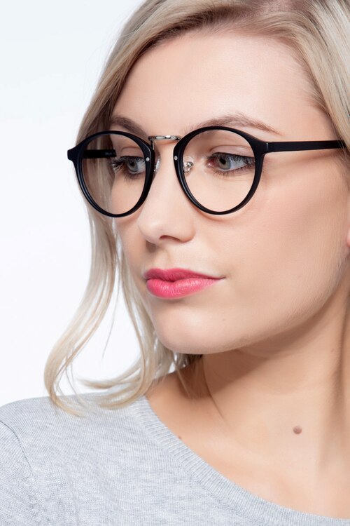Chillax Matte Black & Silver MetalEyeglass Frames for Women from EyeBuyDirect