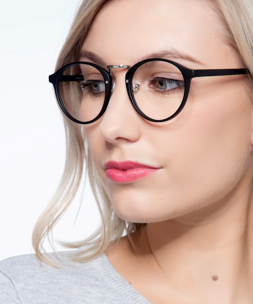Chillax Matte Black & Silver MetalEyeglass Frames for Women from EyeBuyDirect
