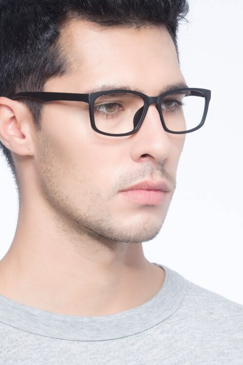 Boston Matte Black PlastiqueMontures de lunettes de vue pour Hommes d'EyeBuyDirect