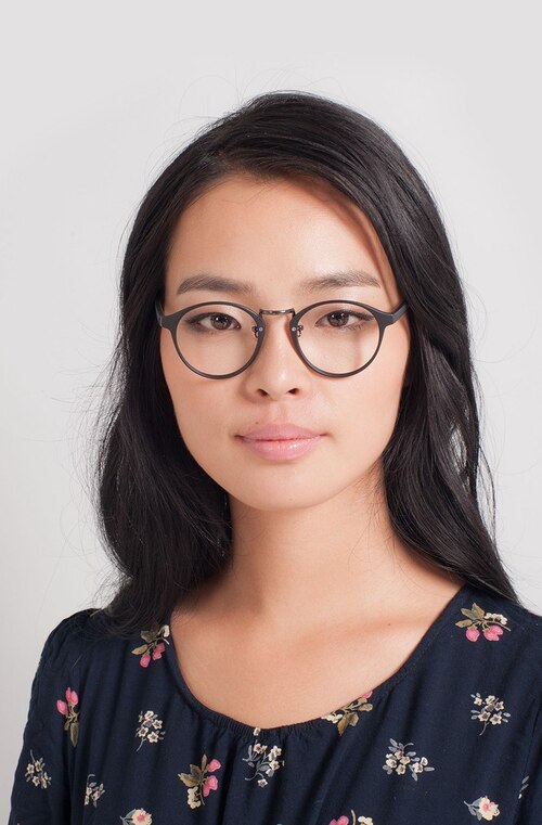 Small Chillax Matte Black & Gunmetal PlasticEyeglass Frames for Women from EyeBuyDirect